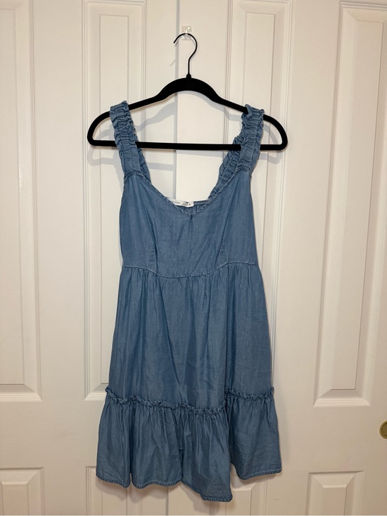 Altar'd State Dresses & Skirts - Altar’d State Boho Chambray Denim Ruffle Tiered Mini Dress Size S